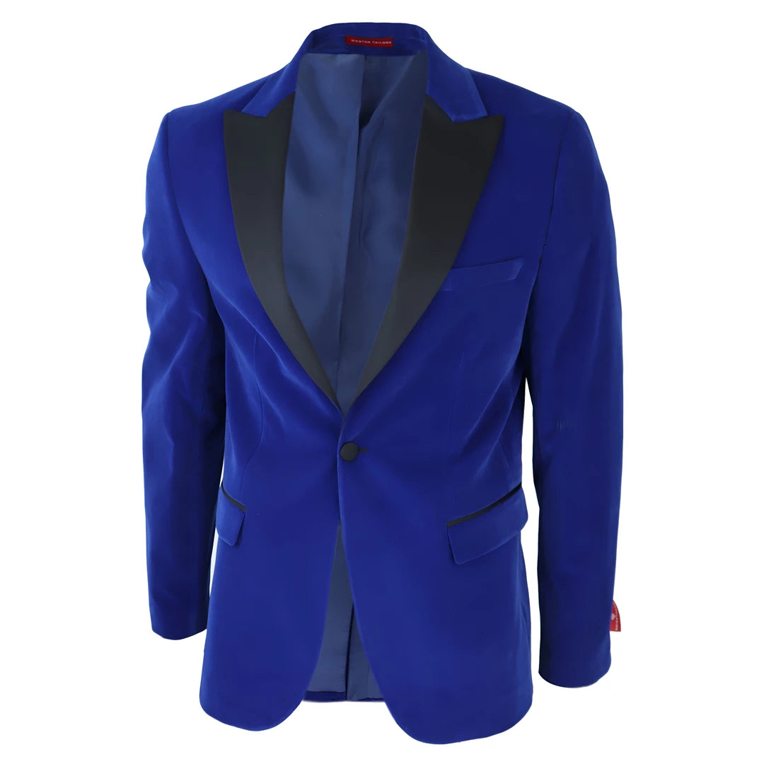 Veste de smoking blazer en velours bleu roi pour homme et col à pointe en satin style mariage soirée cérémonie formel