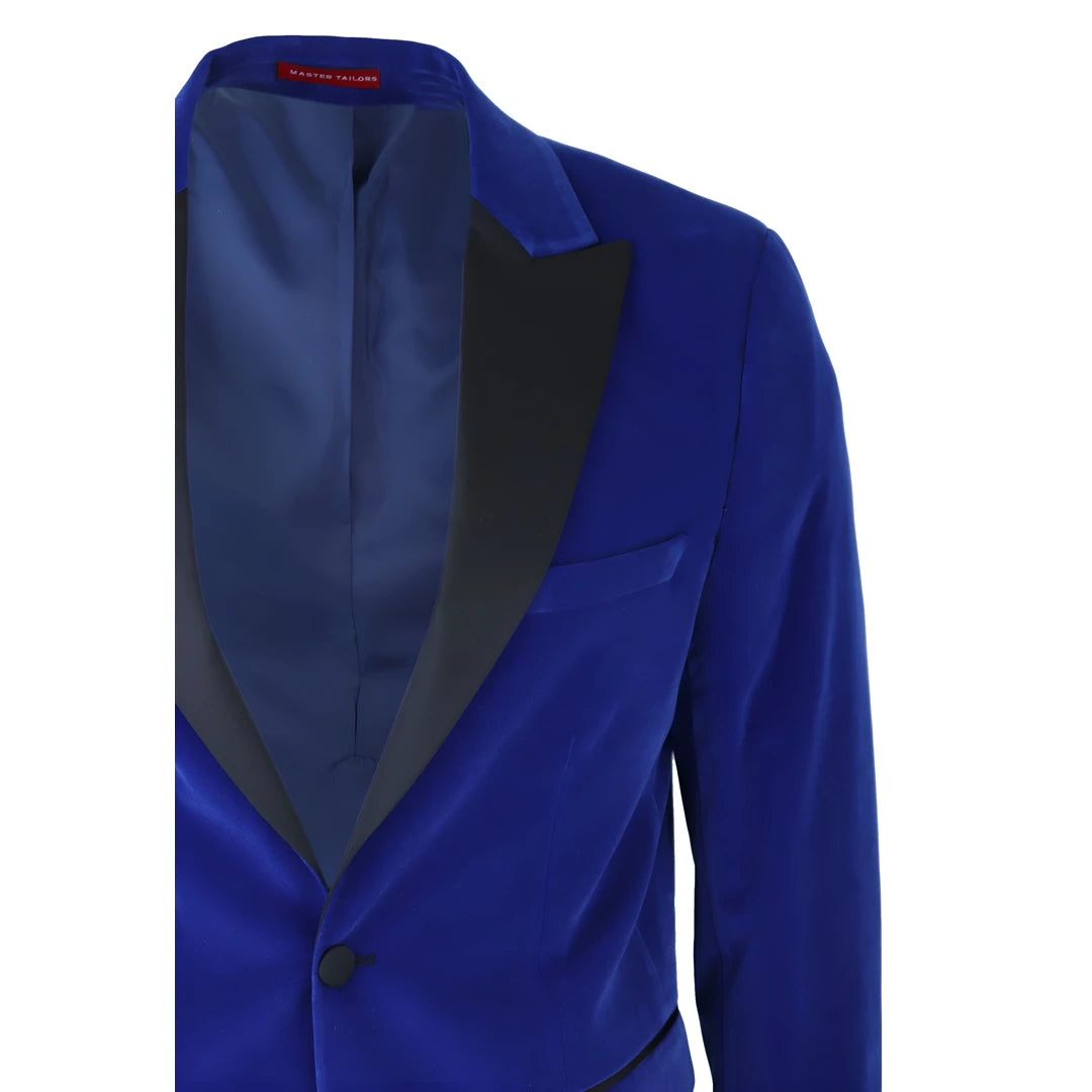 Veste de smoking blazer en velours bleu roi pour homme et col à pointe en satin style mariage soirée cérémonie formel