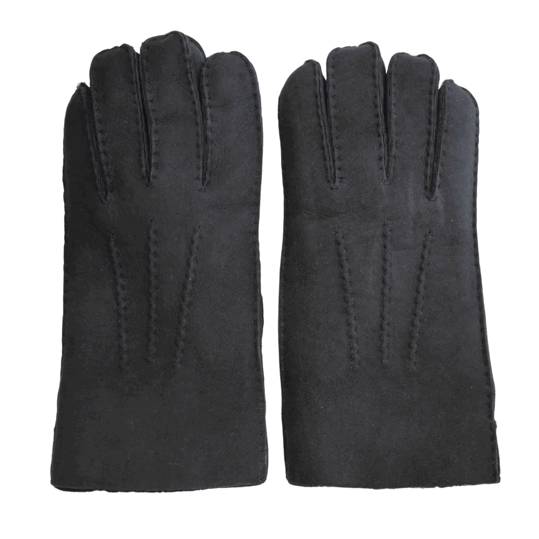 Mănuși pentru bărbați din piele întoarsă de oaie căptușite cu lână - Negru - Infinity Leather - 1