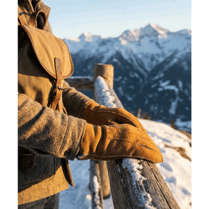 Mănuși pentru bărbați din piele întoarsă de oaie căptușite cu lână - Bej - Infinity Leather - 12
