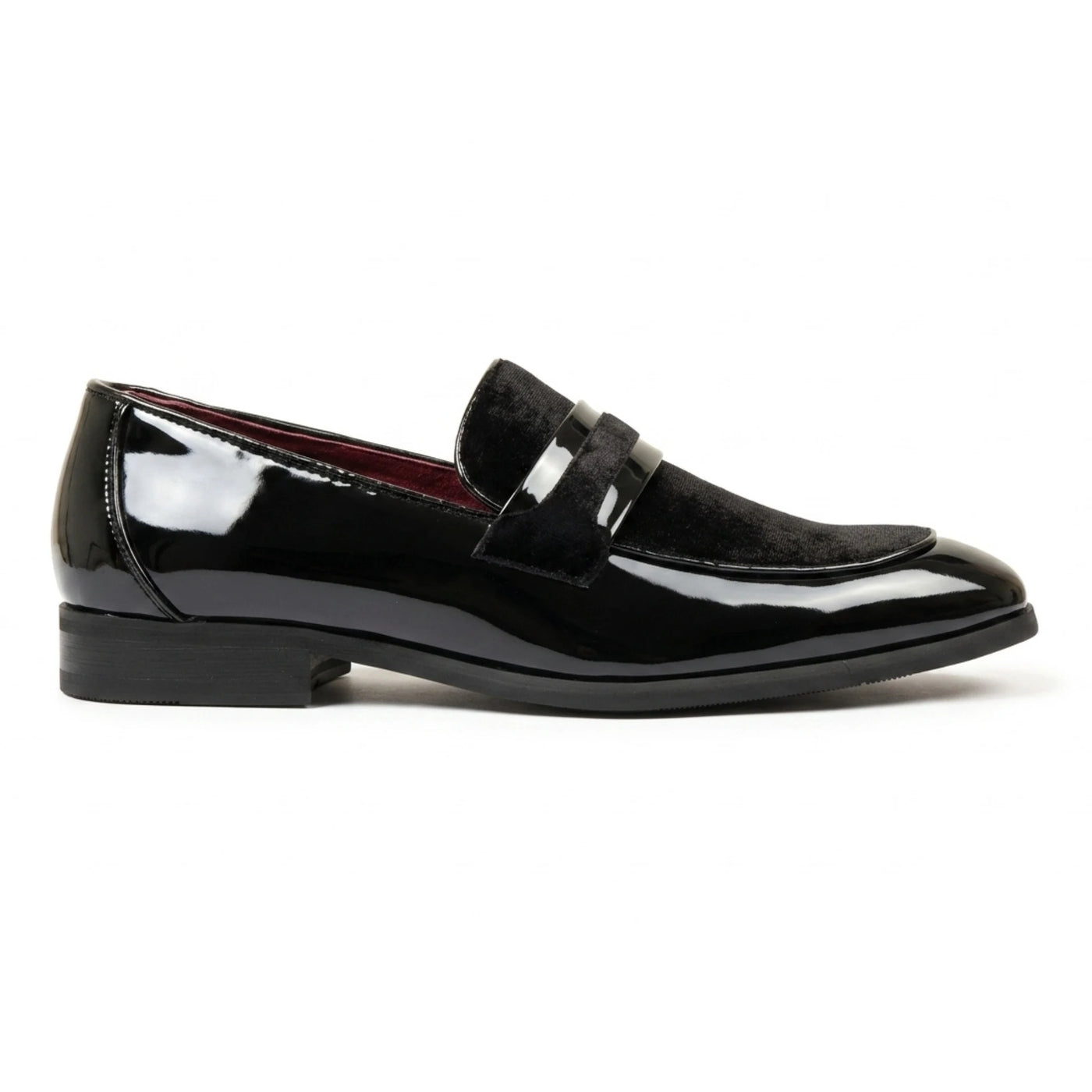 Men's Slip On Vegan Leather Velvet Detailed Patent Loafers