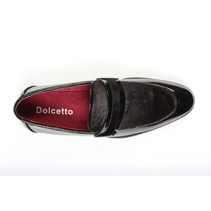 Men's Slip On Vegan Leather Velvet Detailed Patent Loafers