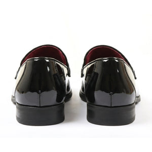 Men's Slip On Vegan Leather Velvet Detailed Patent Loafers