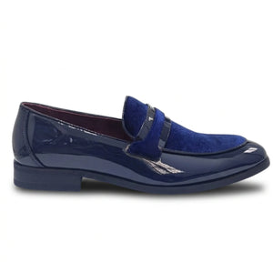 Men's Slip On Vegan Leather Velvet Detailed Patent Loafers