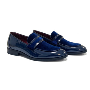 Men's Slip On Vegan Leather Velvet Detailed Patent Loafers