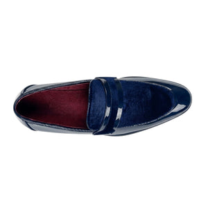 Men's Slip On Vegan Leather Velvet Detailed Patent Loafers