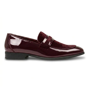 Men's Slip On Vegan Leather Velvet Detailed Patent Loafers