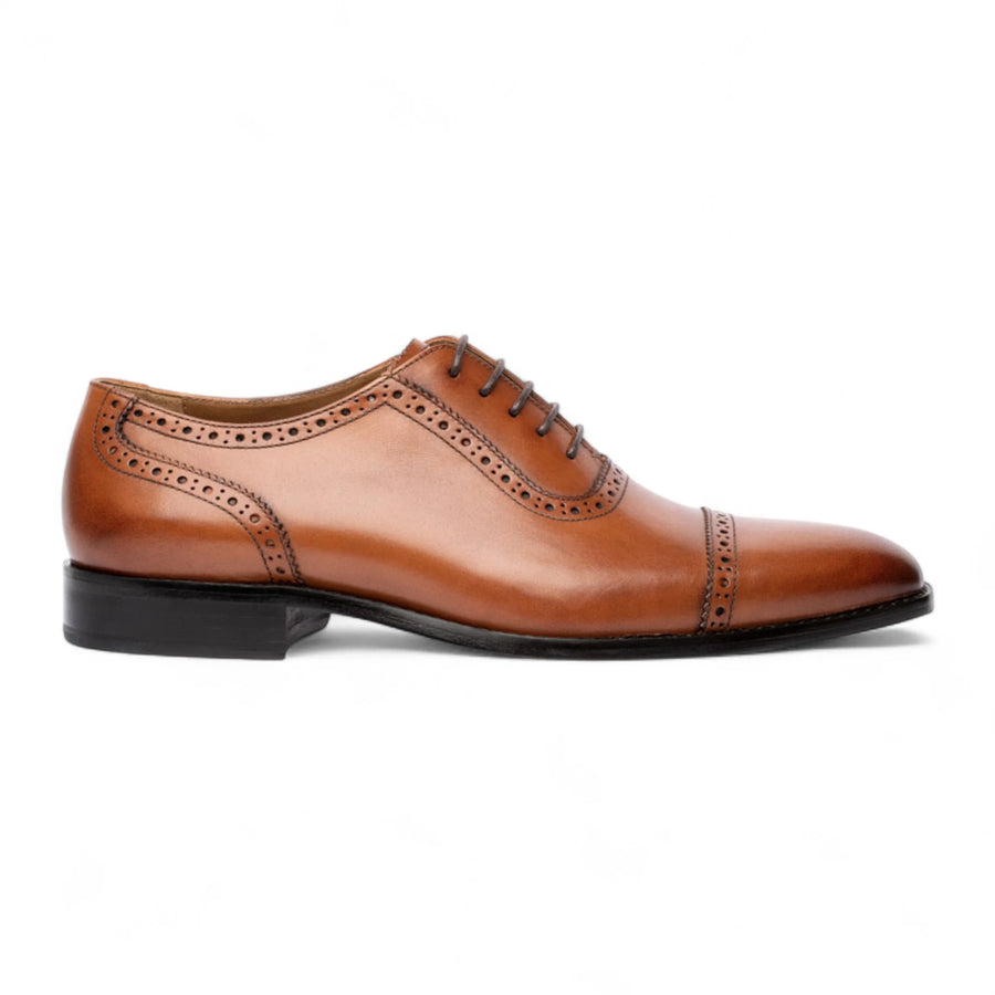 Men's Tan Brown Leather Cap-Toe Oxford Shoes