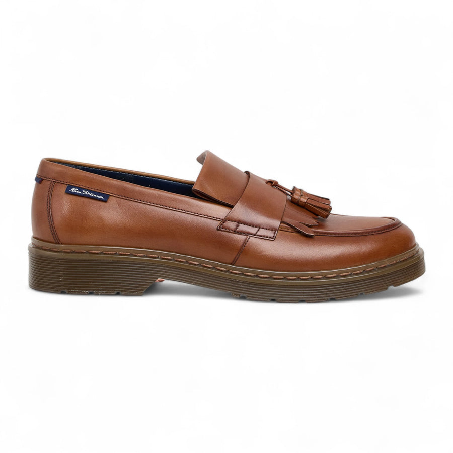 Men's Tan Brown Leather Chunky Sole Tassel Loafer Shoes - Ben Sherman - 1