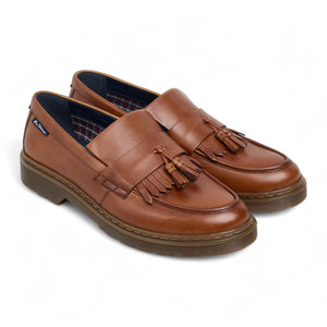 Men's Tan Brown Leather Chunky Sole Tassel Loafer Shoes