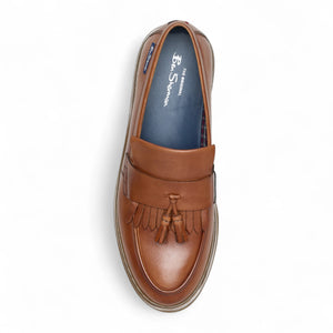 Men's Tan Brown Leather Chunky Sole Tassel Loafer Shoes