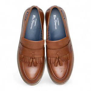 Men's Tan Brown Leather Chunky Sole Tassel Loafer Shoes