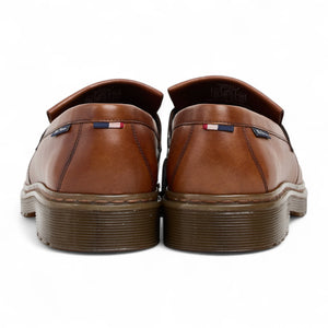Men's Tan Brown Leather Chunky Sole Tassel Loafer Shoes