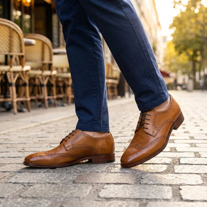Men’s Tan Brown Leather Classic Formal Lace-Up Brogue Shoes