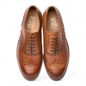 Men's Tan Brown Leather Wingtip Brogue Oxford Shoes