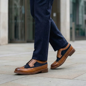 Men's Tan Brown Suede Leather Brogues Shoes