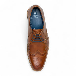 Men's Tan Leather Wingtip Oxford Brogue Dress Shoes