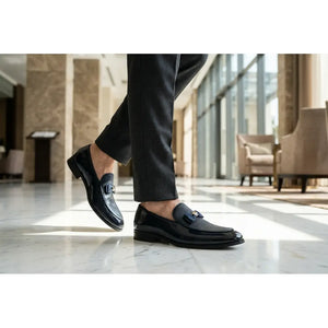 Men’s Textured Front Iconic Buckle Bow Loafers-TruClothing