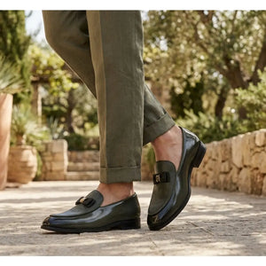 Men’s Textured Front Iconic Buckle Bow Loafers-TruClothing