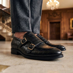 Men's Vegan Leather Double Monk Strap Loafers