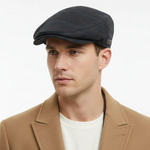 Men's Wool Blend Herringbone Plaid Ivy Flat Cap-TruClothing