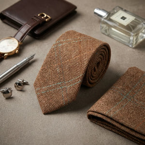 Men's Wool Blend Herringbone Plaid Tweed Tie-TruClothing