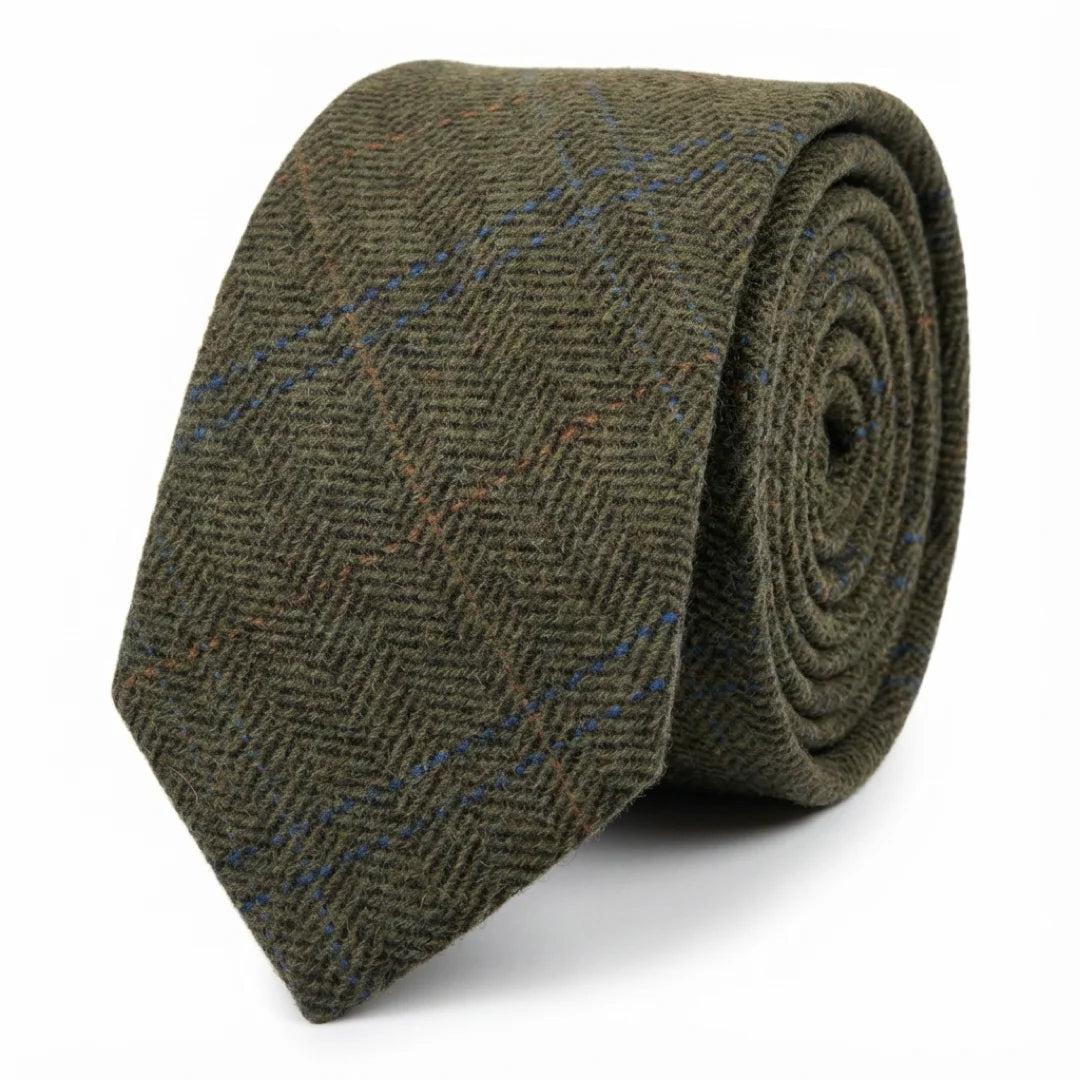 Men's Wool Blend Herringbone Plaid Tweed Tie-TruClothing
