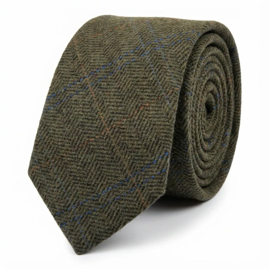 Men's Wool Blend Herringbone Plaid Tweed Tie-TruClothing