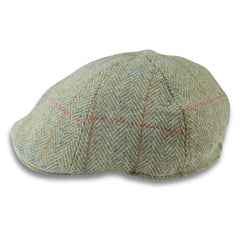 Herren-Entenschnabelmütze aus Wollmischung-Tweed mit Fischgrätenmuster und grünem Karomuster