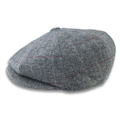 Men's Wool Blend Tweed Herringbone Grey Check Flat Cap