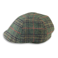 Gorra de pico de pato a cuadros verde oliva de tweed en mezcla de lana para hombre