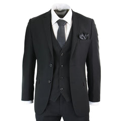 Parker - Men's Plain Black Blazer Waistcoat and Trousers