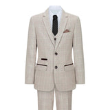 Holland - Boys Check Tweed Beige Brown 3 Piece Suit Wedding Classic - Paul Andrew - 1