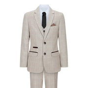 Holland - Boys Check Tweed Beige Brown 3 Piece Suit Wedding Classic - Paul Andrew - 1