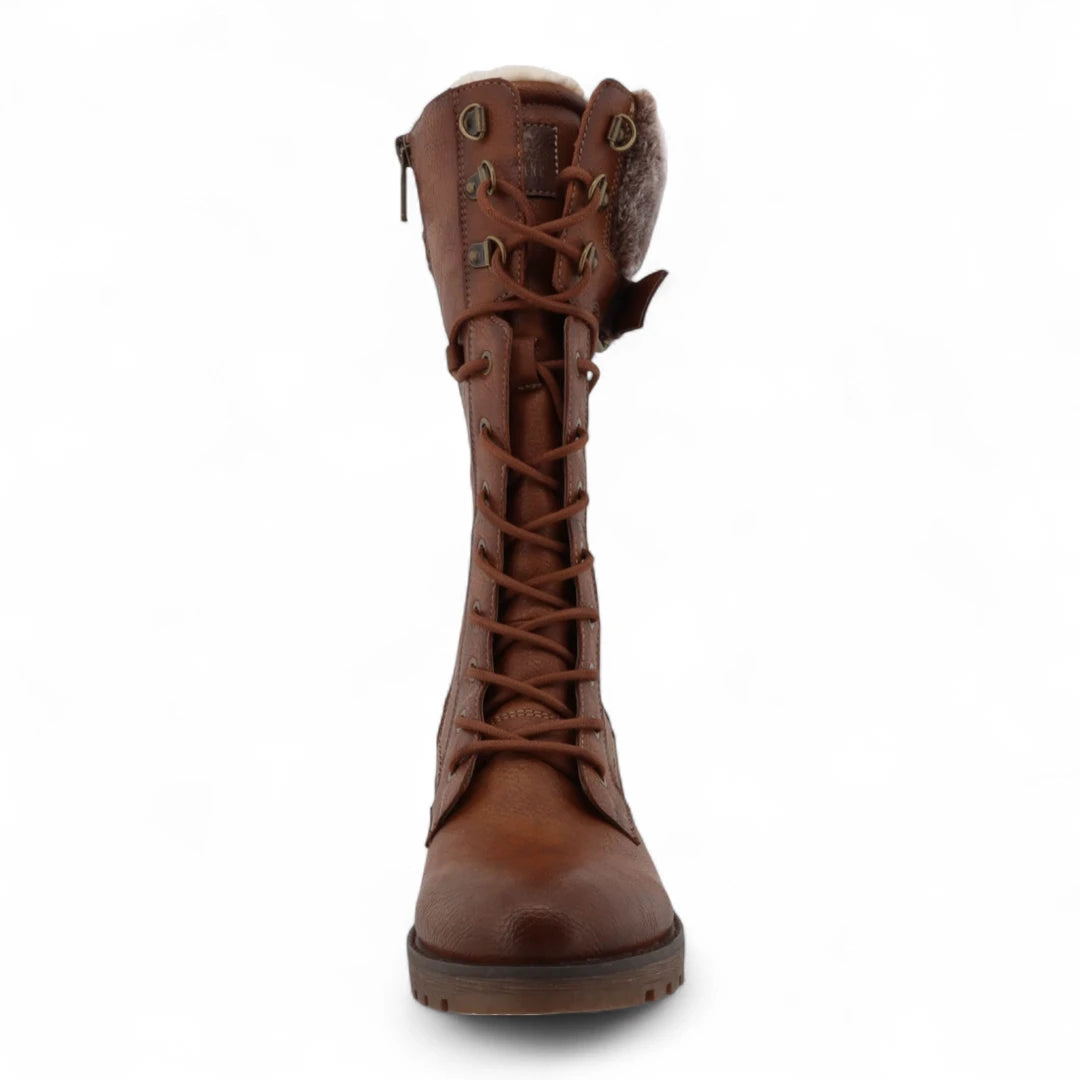 Women's Brown Mid-Calf Faux Fur Winter Combat Boots-TruClothing