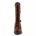 Women's Brown Mid-Calf Lace Up Heeled Combat Boots-TruClothing