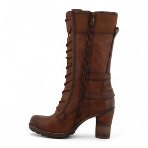 Women's Brown Mid-Calf Lace Up Heeled Combat Boots-TruClothing