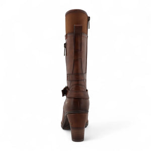 Women's Brown Mid-Calf Lace Up Heeled Combat Boots-TruClothing