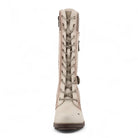 Women's Cream White Mid-Calf Lace Up Heeled Combat Boots-TruClothing