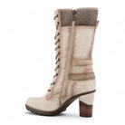 Women's Cream White Mid-Calf Lace Up Heeled Combat Boots-TruClothing