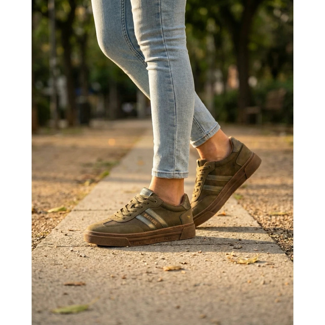 Women's Olive Green Street Platform Sneakers Shoes-TruClothing