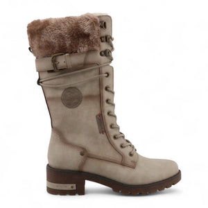 Women's Off White Mid-Calf Faux Fur Winter Combat Boots-TruClothing