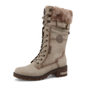 Women's Off White Mid-Calf Faux Fur Winter Combat Boots-TruClothing