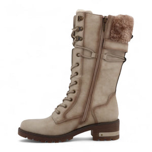 Women's Off White Mid-Calf Faux Fur Winter Combat Boots-TruClothing