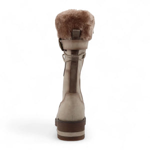 Women's Off White Mid-Calf Faux Fur Winter Combat Boots-TruClothing