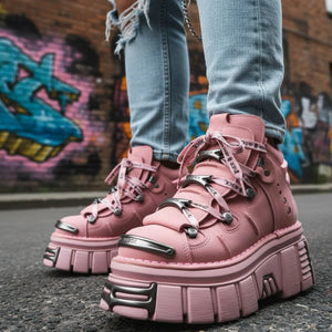 New Rock M-106-C158 Pink Platform Gothic Punk Ankle Boots-TruClothing