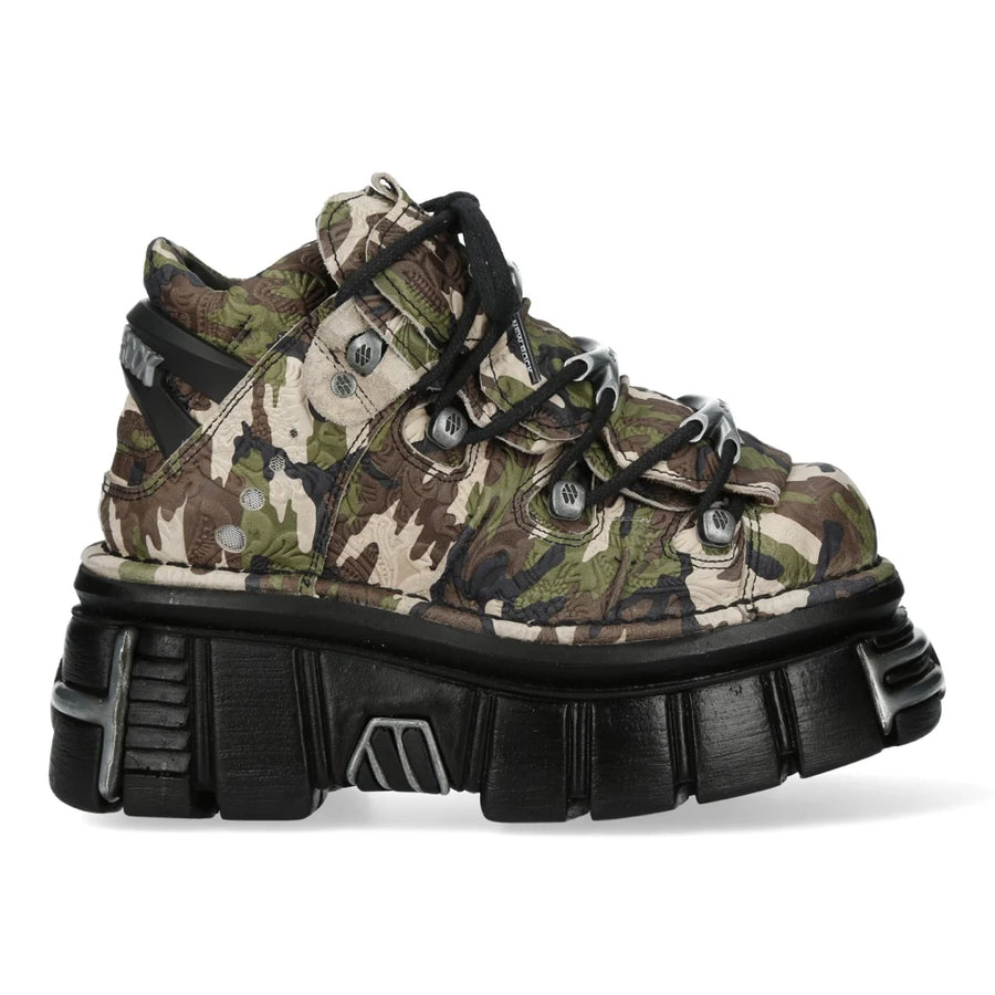 New Rock M-106-C169 Camouflage Leather Gothic Ankle Boots-TruClothing