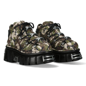 New Rock M-106-C169 Camouflage Leather Gothic Ankle Boots-TruClothing