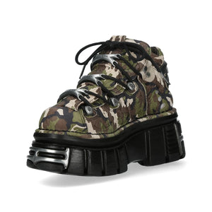 New Rock M-106-C169 Camouflage Leather Gothic Ankle Boots-TruClothing