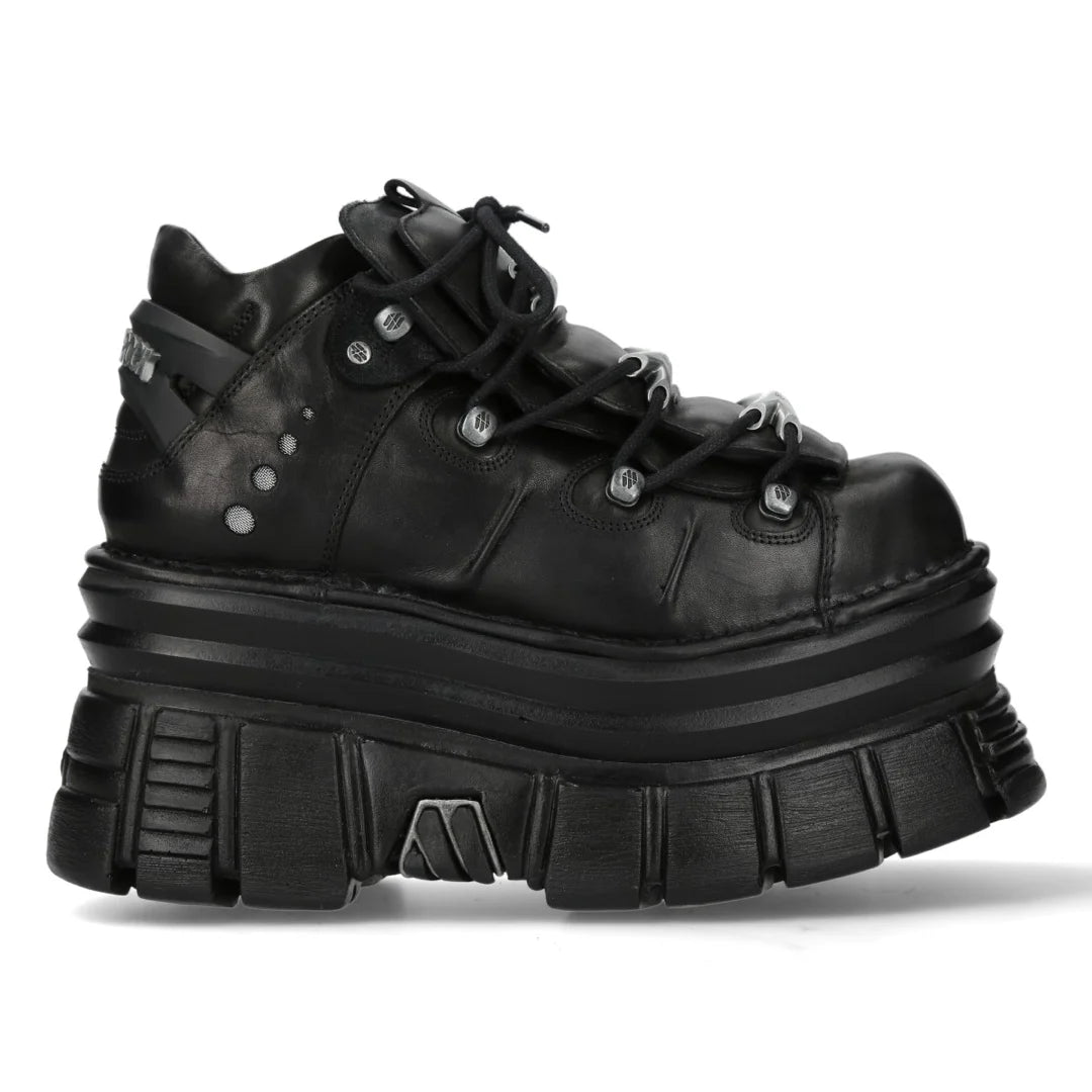 New Rock M-106-C178 Black Gothic Punk Chunky Ankle Boots-TruClothing